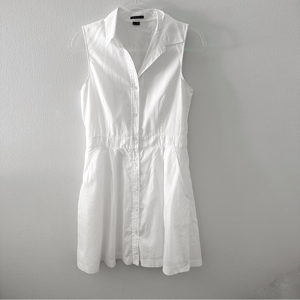 Theory White Sleeveless Button-Down Mini Dress